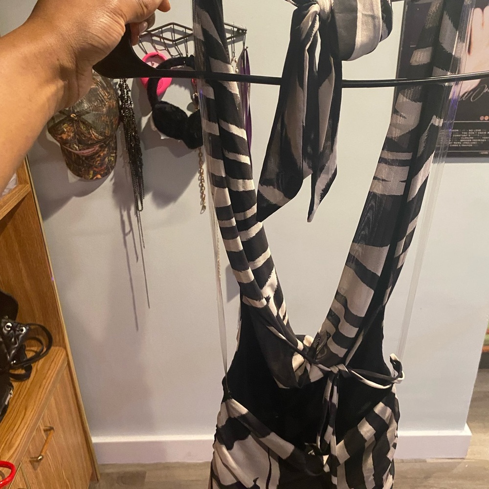 Black and White Striped Halter Maxi Dress